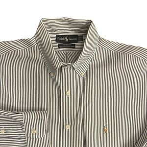 Ralph Lauren Yarmouth Button Down Men 16.5 33 L Blue White Striped Oxford Shirt